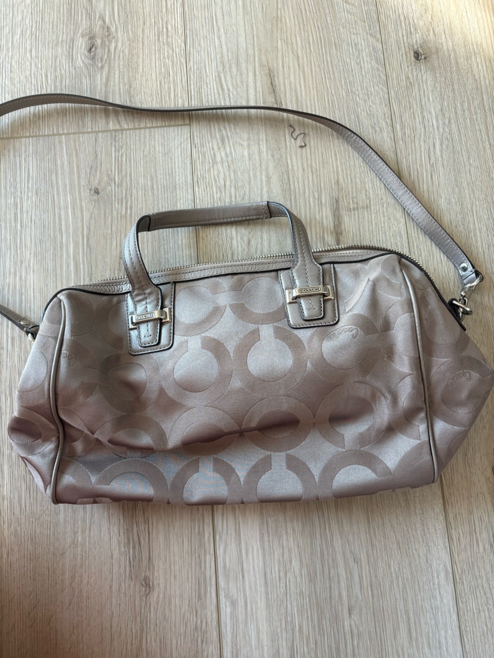 Coach Metallic Taupe Signature Satchel